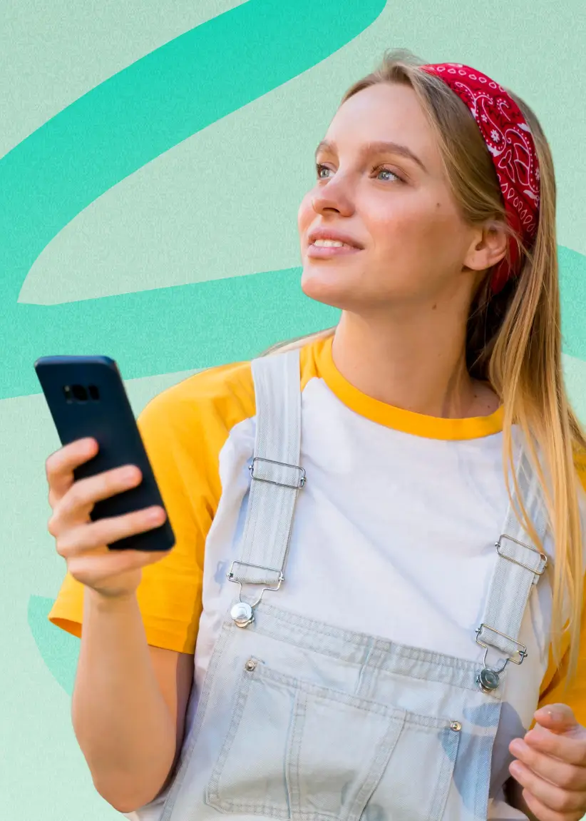 Smiling Fexiva customer using the mobile app
