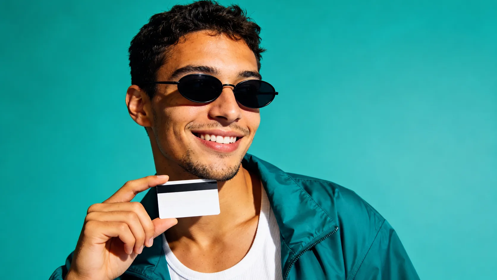 Smiling customer holding a Fexiva card