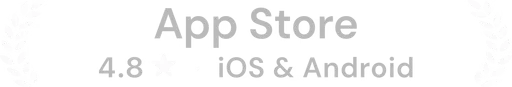 App Store rating 4.8 stars, iOS and Android